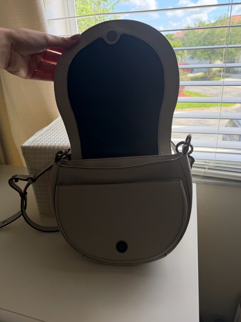 REBECCA MINKOFF "Mara" Putty Leather Saddle Handbag - Picture 3 of 5